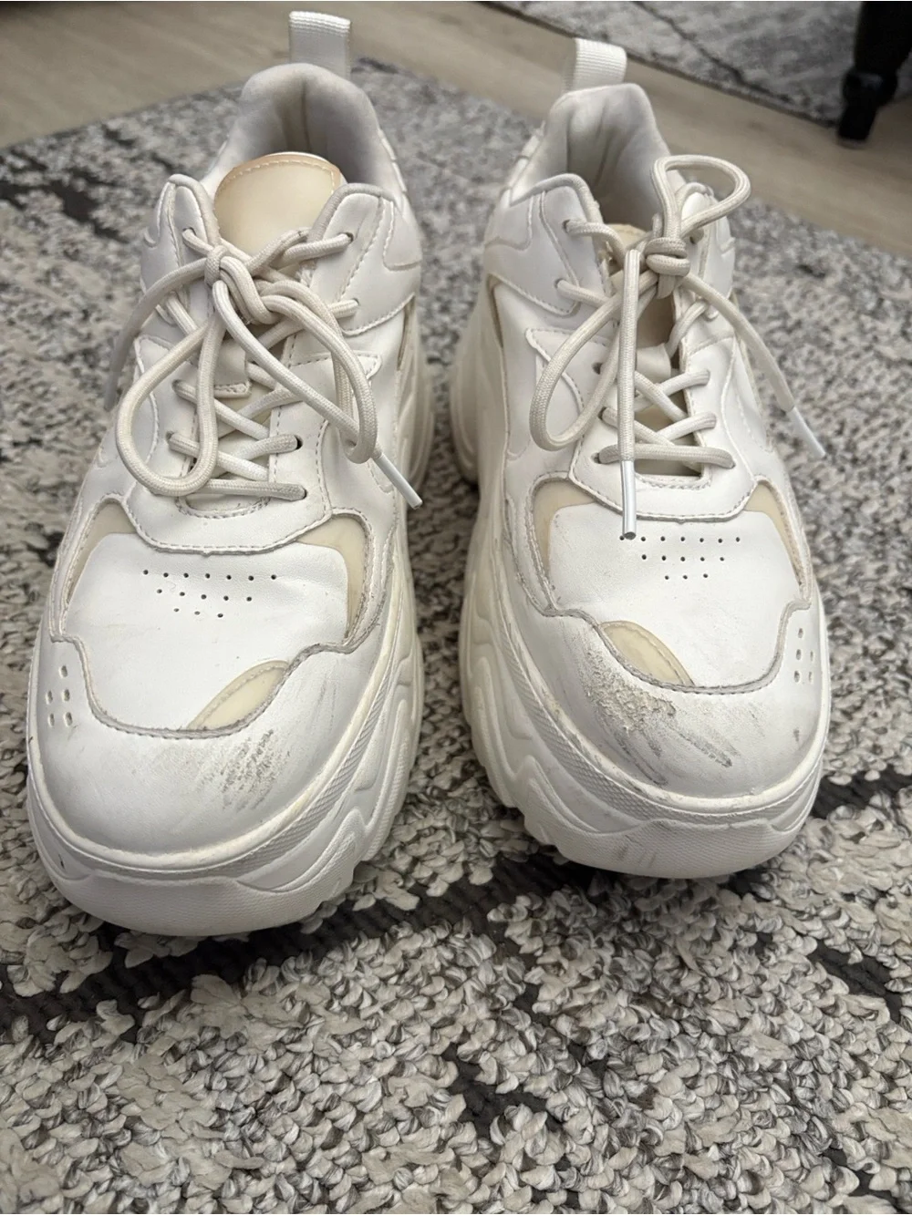 Forever 21 Platform Chunky Lace-Up Sneakers - Cream/White